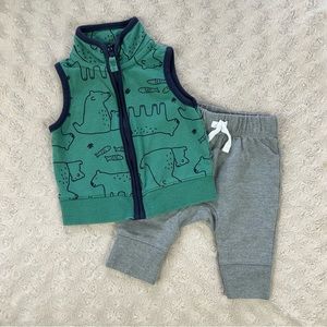 Baby Boy Vest Outfit Size 0-3 Months Cat & Jack Carter’s Gray Pants